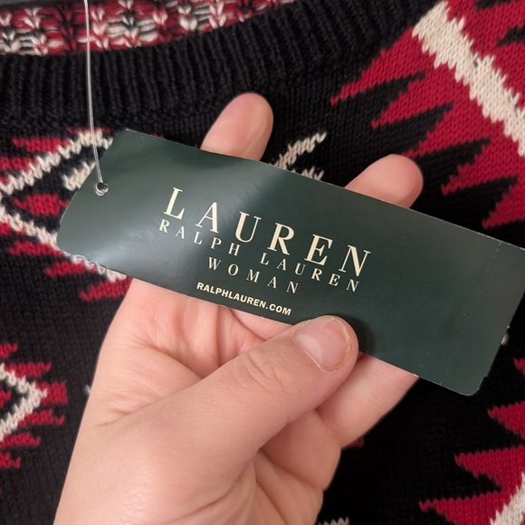 Lauren Ralph Lauren Aztec Southwestern Black Red Long Sweater Size 2X - Picture 5 of 8